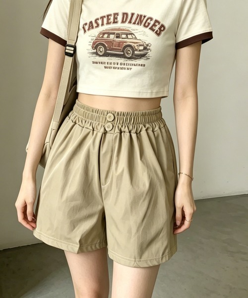 Miniministore（ミニミニストア）の「ハイウエストショートパンツ 美脚見え無地（デニムパンツ・レディース・ベージュ/ブラック・M/L）」の3枚目の写真