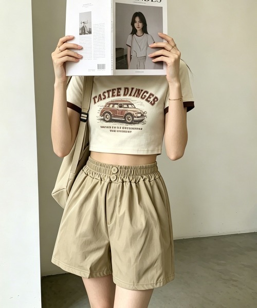 Miniministore（ミニミニストア）の「ハイウエストショートパンツ 美脚見え無地（デニムパンツ・レディース・ベージュ/ブラック・M/L）」の4枚目の写真