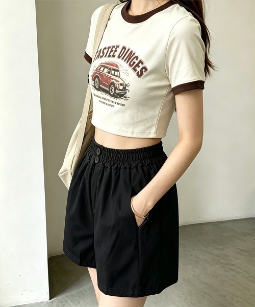 Miniministore（ミニミニストア）の「ハイウエストショートパンツ 美脚見え無地（デニムパンツ・レディース・ベージュ/ブラック・M/L）」の7枚目の写真