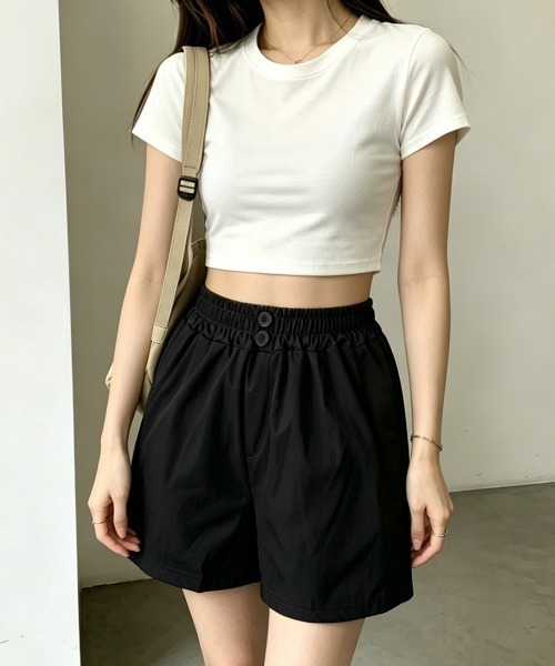 Miniministore（ミニミニストア）の「ハイウエストショートパンツ 美脚見え無地（デニムパンツ・レディース・ベージュ/ブラック・M/L）」の8枚目の写真