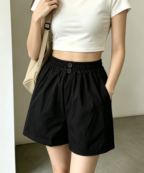Miniministore（ミニミニストア）の「ハイウエストショートパンツ 美脚見え無地（デニムパンツ・レディース・ベージュ/ブラック・M/L）」の9枚目の写真