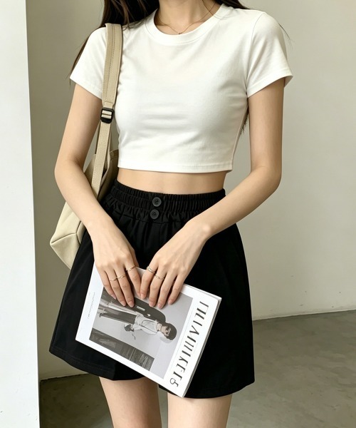 Miniministore（ミニミニストア）の「ハイウエストショートパンツ 美脚見え無地（デニムパンツ・レディース・ベージュ/ブラック・M/L）」の10枚目の写真
