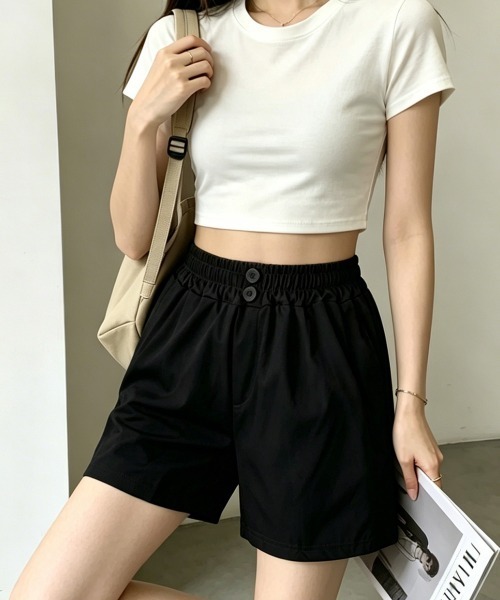 Miniministore（ミニミニストア）の「ハイウエストショートパンツ 美脚見え無地（デニムパンツ・レディース・ベージュ/ブラック・M/L）」の11枚目の写真