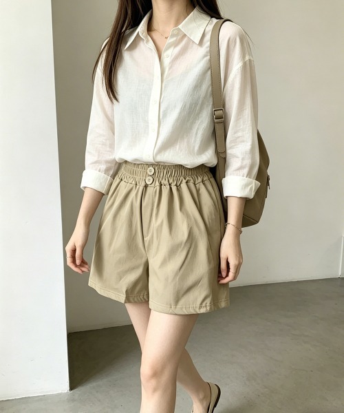 Miniministore（ミニミニストア）の「ハイウエストショートパンツ 美脚見え無地（デニムパンツ・レディース・ベージュ/ブラック・M/L）」の13枚目の写真