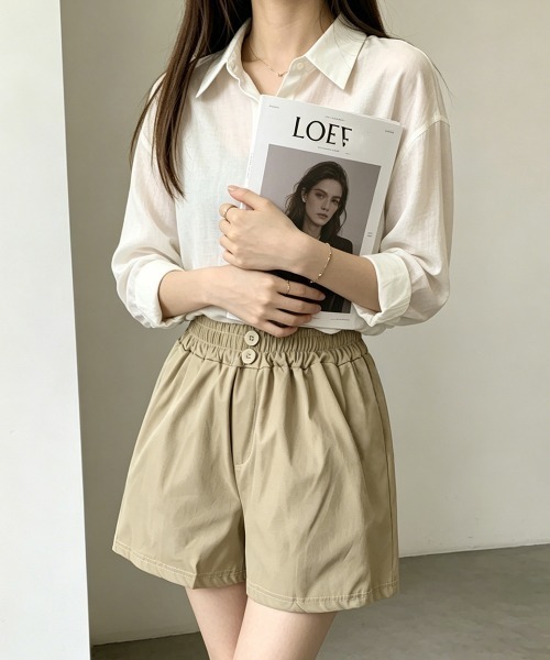 Miniministore（ミニミニストア）の「ハイウエストショートパンツ 美脚見え無地（デニムパンツ・レディース・ベージュ/ブラック・M/L）」の14枚目の写真