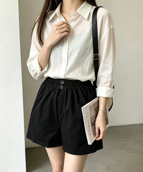 Miniministore（ミニミニストア）の「ハイウエストショートパンツ 美脚見え無地（デニムパンツ・レディース・ベージュ/ブラック・M/L）」の16枚目の写真