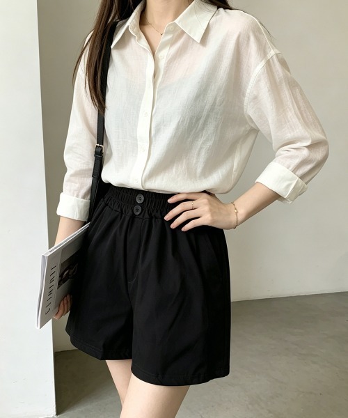 Miniministore（ミニミニストア）の「ハイウエストショートパンツ 美脚見え無地（デニムパンツ・レディース・ベージュ/ブラック・M/L）」の17枚目の写真