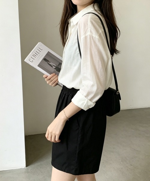 Miniministore（ミニミニストア）の「ハイウエストショートパンツ 美脚見え無地（デニムパンツ・レディース・ベージュ/ブラック・M/L）」の18枚目の写真
