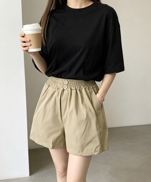 Miniministore（ミニミニストア）の「ハイウエストショートパンツ 美脚見え無地（デニムパンツ・レディース・ベージュ/ブラック・M/L）」の19枚目の写真
