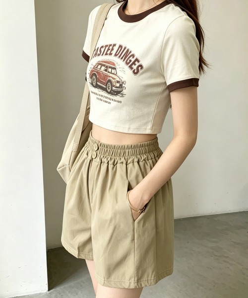 Miniministore（ミニミニストア）の「ハイウエストショートパンツ 美脚見え無地（デニムパンツ・レディース・ベージュ/ブラック・M/L）」の21枚目の写真