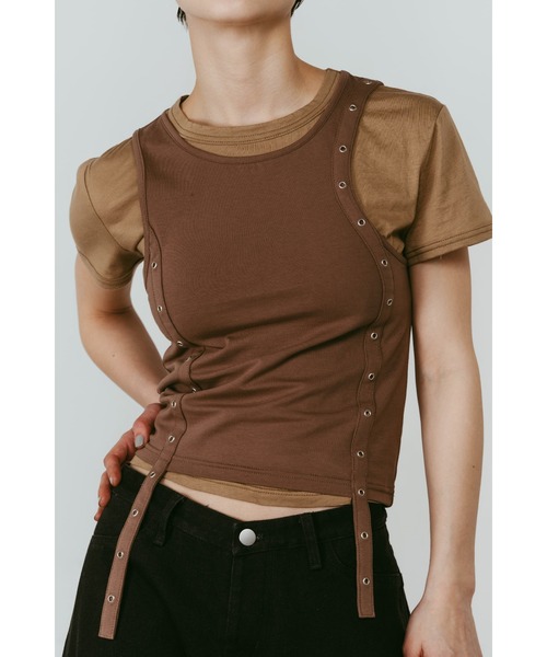 Knuth Marf(クヌースマーフ)の「2piece layered tank tee(Tシャツ/カットソー・レディース・チャコール/ベージュ/ブラック・FREE)」の1枚目の写真