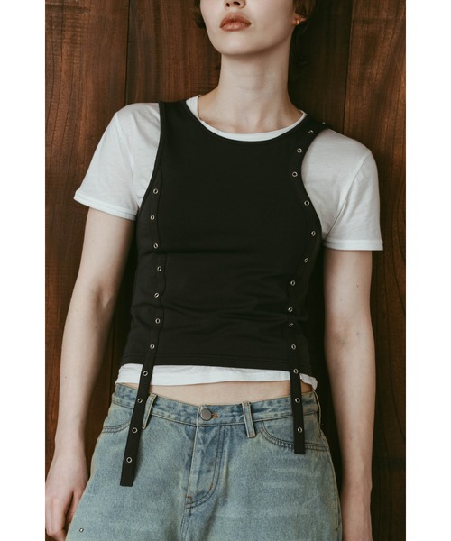 Knuth Marf(クヌースマーフ)の「2piece layered tank tee(Tシャツ/カットソー・レディース・チャコール/ベージュ/ブラック・FREE)」の3枚目の写真