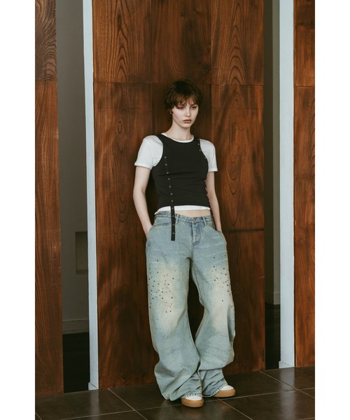 Knuth Marf(クヌースマーフ)の「2piece layered tank tee(Tシャツ/カットソー・レディース・チャコール/ベージュ/ブラック・FREE)」の5枚目の写真