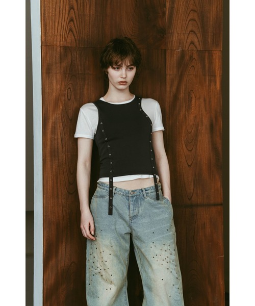 Knuth Marf(クヌースマーフ)の「2piece layered tank tee(Tシャツ/カットソー・レディース・チャコール/ベージュ/ブラック・FREE)」の7枚目の写真