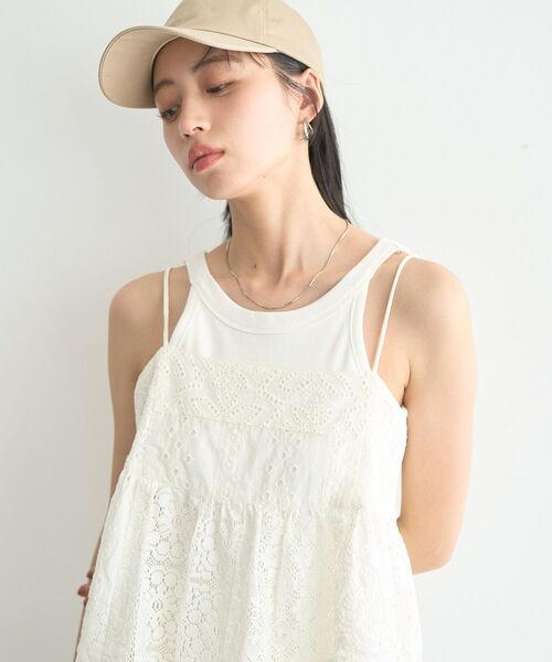 earth music&ecology（アースミュージックアンドエコロジー）の「パッチワークレースキャミソール（キャミソール・レディース・オフホワイト/ブラック・FREE）」の16枚目の写真