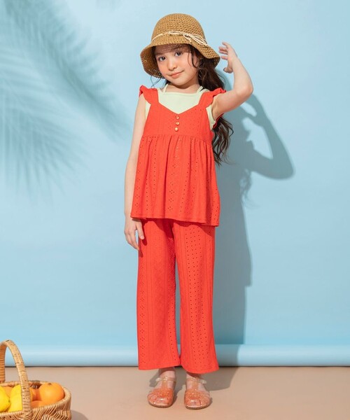 BRANSHES（ブランシェス）の「【おそろい】ドビーカットソーセットアップ（セットアップ・キッズ・オレンジ/ブラック・100/130/140/120/110/150/80/90）」の4枚目の写真
