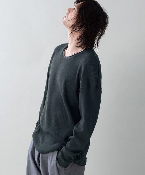 EGO TRIPPING(エゴトリッピング)の「mlt5727-WOOL THERMAL-TEE print ウールサーマルカットソー(666710)(Tシャツ/カットソー・メンズ・ブラック/チャコール/オリーブ・48/46)」の3枚目の写真