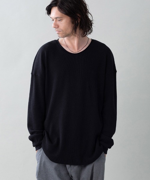 EGO TRIPPING(エゴトリッピング)の「mlt5727-WOOL THERMAL-TEE print ウールサーマルカットソー(666710)(Tシャツ/カットソー・メンズ・ブラック/チャコール/オリーブ・48/46)」の2枚目の写真