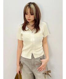 Embroidery ZIP ニットトップス