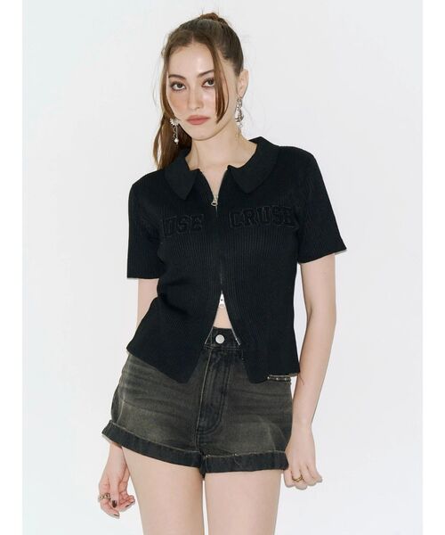 EVRIS(エヴリス)の「Embroidery ZIP ニットトップス(ニット/セーター・レディース・アイボリー/レッド/ブラック・FREE)」の3枚目の写真