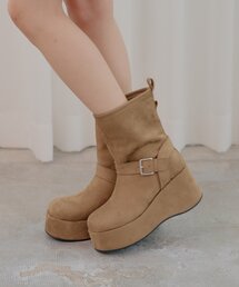 ベルト付き厚底ショートブーツ