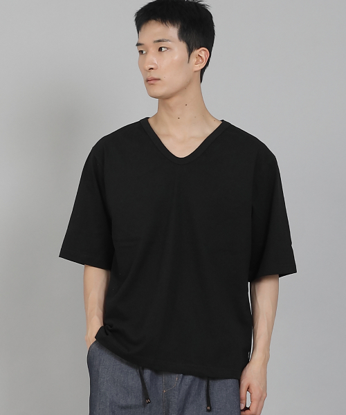 SAINTCREW(セントクルー)の「無地Vネック16sコットン5部半袖TシャツV-8A01ブラック(Tシャツ/カットソー・メンズ・その他・MEDIUM/LARGE/X-LARGE/XXXX-LARGE/XXX-LARGE/XX-LARGE)」の2枚目の写真