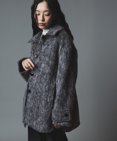 W:Huku(フーク)の「ウール シャギー ステンカラー コート / Wool Shaggy Soutien Collar Coat(ピーコート・レディース・チャコール/マスタード/ブラウン/ライトベージュ・FREE)」の12枚目の写真