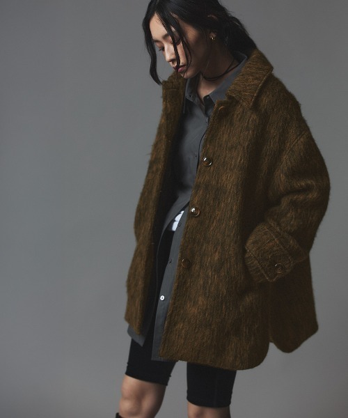 W:Huku(フーク)の「ウール シャギー ステンカラー コート / Wool Shaggy Soutien Collar Coat(ピーコート・レディース・チャコール/マスタード/ブラウン/ライトベージュ・FREE)」の13枚目の写真