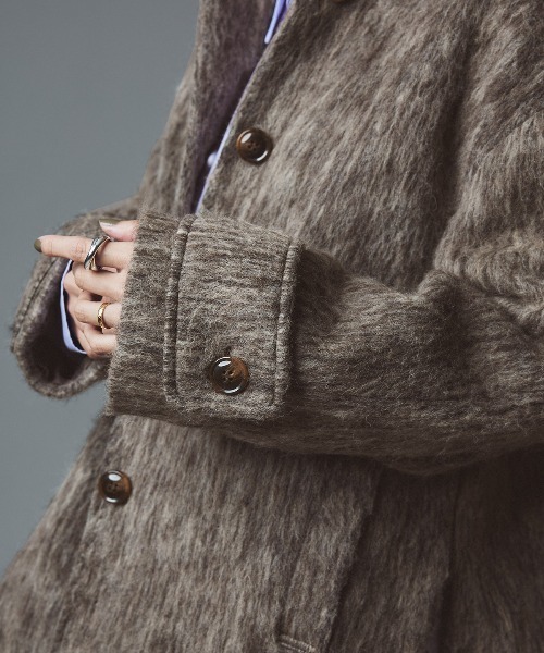 W:Huku(フーク)の「ウール シャギー ステンカラー コート / Wool Shaggy Soutien Collar Coat(ピーコート・レディース・チャコール/マスタード/ブラウン/ライトベージュ・FREE)」の14枚目の写真