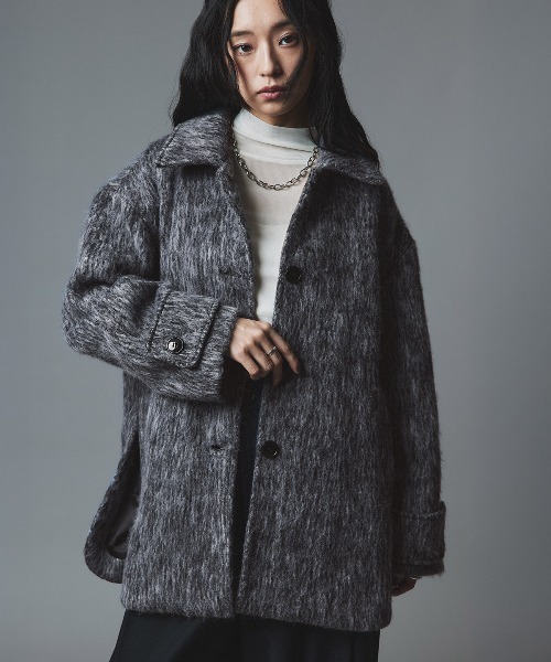 W:Huku(フーク)の「ウール シャギー ステンカラー コート / Wool Shaggy Soutien Collar Coat(ピーコート・レディース・チャコール/マスタード/ブラウン/ライトベージュ・FREE)」の18枚目の写真
