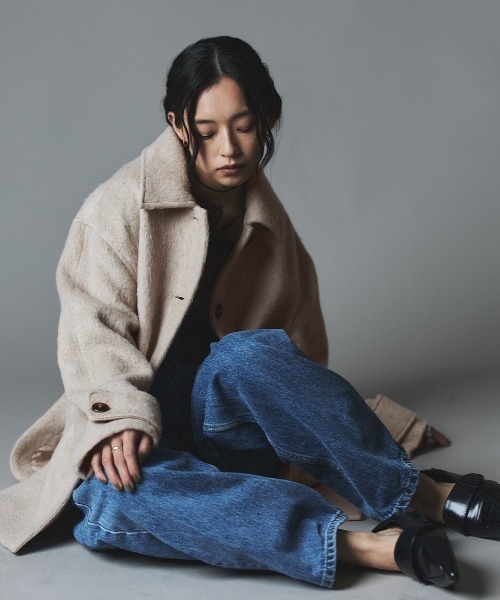 W:Huku(フーク)の「ウール シャギー ステンカラー コート / Wool Shaggy Soutien Collar Coat(ピーコート・レディース・チャコール/マスタード/ブラウン/ライトベージュ・FREE)」の20枚目の写真