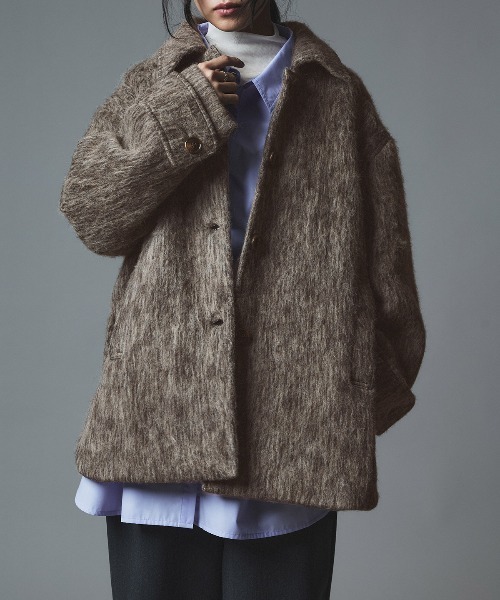 W:Huku(フーク)の「ウール シャギー ステンカラー コート / Wool Shaggy Soutien Collar Coat(ピーコート・レディース・チャコール/マスタード/ブラウン/ライトベージュ・FREE)」の22枚目の写真