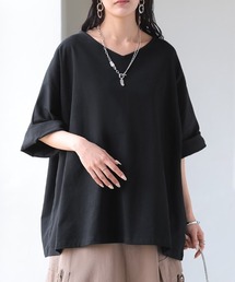 「アセナイン」 汗ジミ軽減 ロールアップ袖 VネックTシャツ