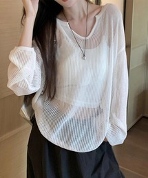 透かし編みトップス ゆったりプルオーバー