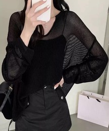 透かし編みトップス ゆったりプルオーバー