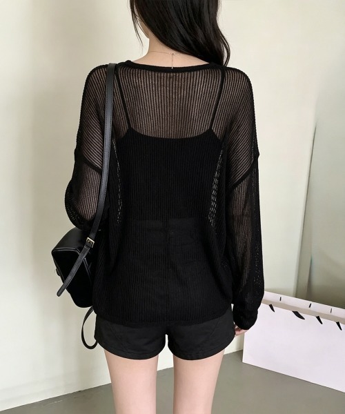 Miniministore(ミニミニストア)の「透かし編みトップス ゆったりプルオーバー(Tシャツ/カットソー・レディース・ミント/ホワイト/ベージュ/ライトイエロー/ブラック・FREE)」の13枚目の写真
