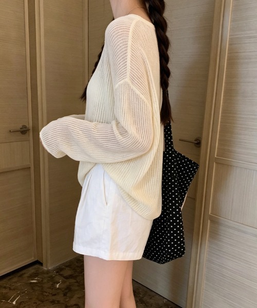 Miniministore(ミニミニストア)の「透かし編みトップス ゆったりプルオーバー(Tシャツ/カットソー・レディース・ミント/ホワイト/ベージュ/ライトイエロー/ブラック・FREE)」の15枚目の写真