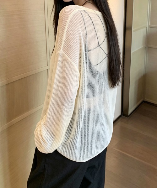 Miniministore(ミニミニストア)の「透かし編みトップス ゆったりプルオーバー(Tシャツ/カットソー・レディース・ミント/ホワイト/ベージュ/ライトイエロー/ブラック・FREE)」の16枚目の写真