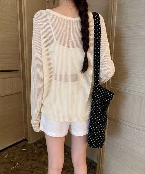 Miniministore(ミニミニストア)の「透かし編みトップス ゆったりプルオーバー(Tシャツ/カットソー・レディース・ミント/ホワイト/ベージュ/ライトイエロー/ブラック・FREE)」の17枚目の写真