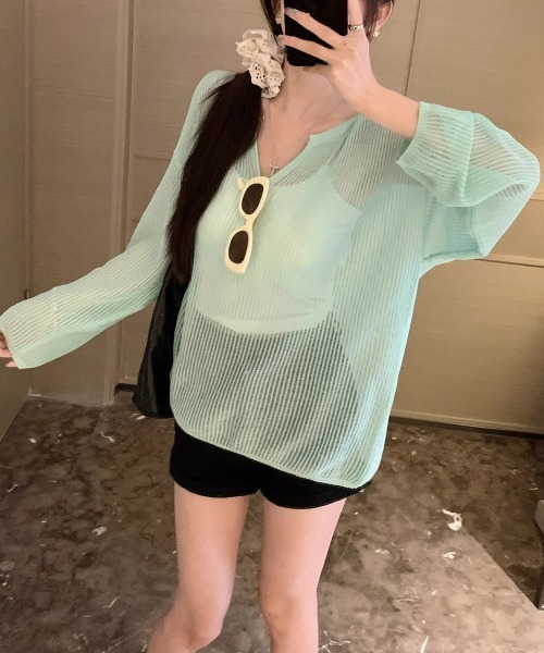 Miniministore(ミニミニストア)の「透かし編みトップス ゆったりプルオーバー(Tシャツ/カットソー・レディース・ミント/ホワイト/ベージュ/ライトイエロー/ブラック・FREE)」の22枚目の写真