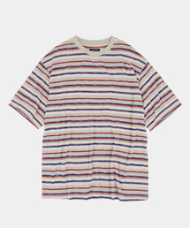 エビニュー ストライプ ハーフスリーブ 半袖Tシャツ オレンジブルー