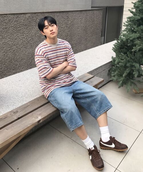 LETTERCOMO(レテルコモ)の「エビニュー ストライプ ハーフスリーブ 半袖Tシャツ オレンジブルー(Tシャツ/カットソー・メンズ・オレンジ・MEDIUM/LARGE/X-LARGE)」の4枚目の写真