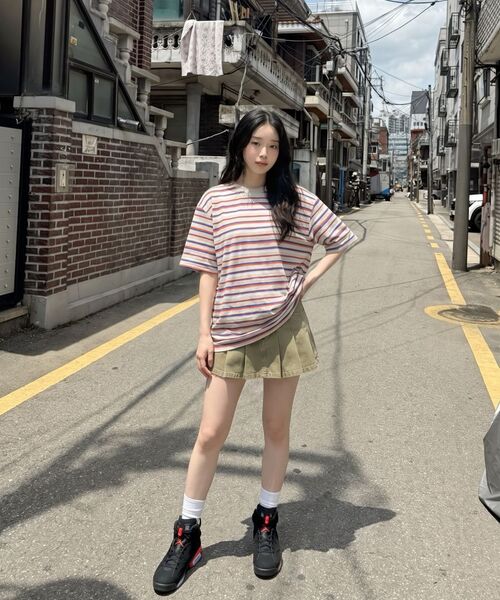 LETTERCOMO(レテルコモ)の「エビニュー ストライプ ハーフスリーブ 半袖Tシャツ オレンジブルー(Tシャツ/カットソー・メンズ・オレンジ・MEDIUM/LARGE/X-LARGE)」の5枚目の写真