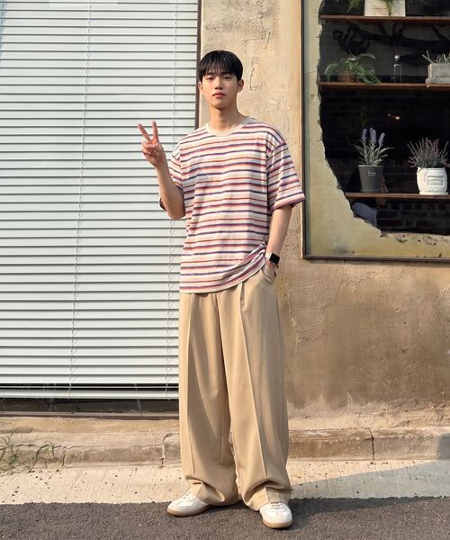 LETTERCOMO(レテルコモ)の「エビニュー ストライプ ハーフスリーブ 半袖Tシャツ オレンジブルー(Tシャツ/カットソー・メンズ・オレンジ・MEDIUM/LARGE/X-LARGE)」の6枚目の写真