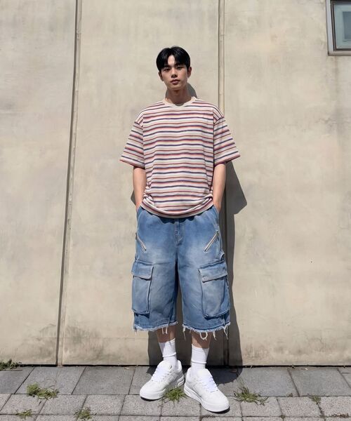LETTERCOMO(レテルコモ)の「エビニュー ストライプ ハーフスリーブ 半袖Tシャツ オレンジブルー(Tシャツ/カットソー・メンズ・オレンジ・MEDIUM/LARGE/X-LARGE)」の7枚目の写真