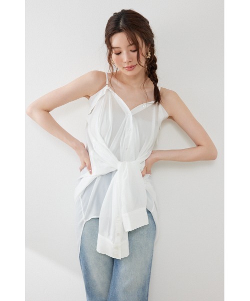 rienda（リエンダ）の「マルチウェイシアーシャツ　夏服　秋服（シャツ/ブラウス・レディース・ブラック/ライトブルー/ホワイト・FREE）」の2枚目の写真