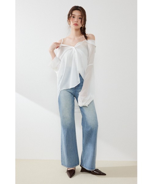 rienda（リエンダ）の「マルチウェイシアーシャツ　夏服　秋服（シャツ/ブラウス・レディース・ブラック/ライトブルー/ホワイト・FREE）」の4枚目の写真