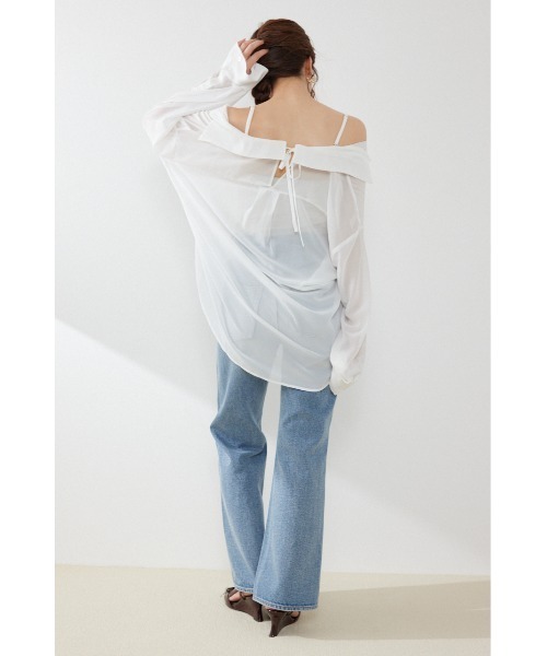 rienda（リエンダ）の「マルチウェイシアーシャツ　夏服　秋服（シャツ/ブラウス・レディース・ブラック/ライトブルー/ホワイト・FREE）」の5枚目の写真