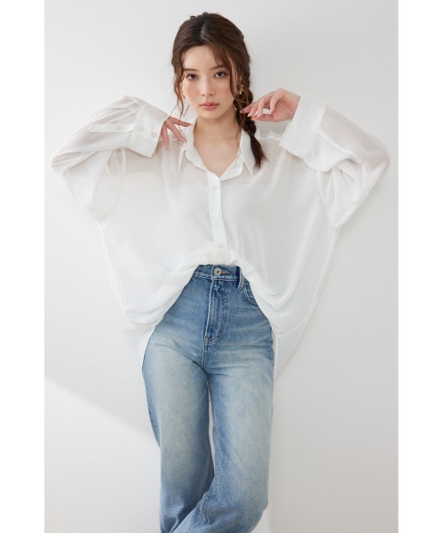 rienda（リエンダ）の「マルチウェイシアーシャツ　夏服　秋服（シャツ/ブラウス・レディース・ブラック/ライトブルー/ホワイト・FREE）」の6枚目の写真