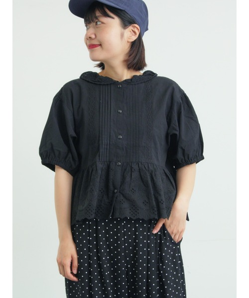 Samansa Mos2(サマンサ モスモス)の「【販路限定】パフスリーブレースブラウス(シャツ/ブラウス・レディース・オフホワイト/ブラック/ミント・F)」の2枚目の写真